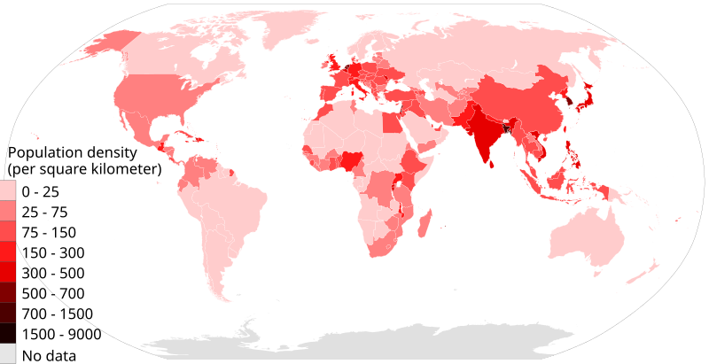 File:Population density of countries 2018 world map, people per sq km.svg