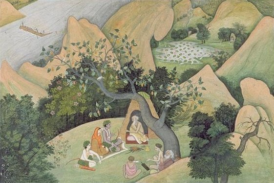 File:Rama, Sita, and Lakshman at the Rishi Bharadwaj ashram, dispersed Ramayana manuscript, ca. 1780.jpg