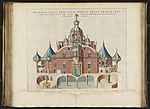 Hand-colored copper-plate engraving of the main building of Tycho Brahe's Uraniborg palace-observatory (built ca 1576-1580) from Joan Blaeu's Atlas Maior (1663)