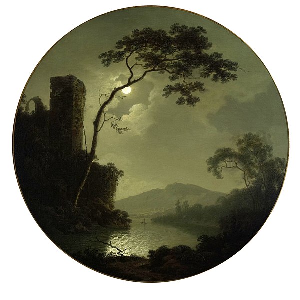 File:Joseph Wright - Lake with Castle on a Hill.jpg