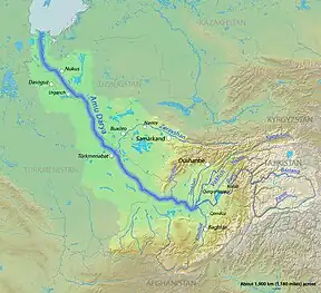 Kaart van die Amoedarjabekken in Asië.