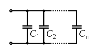 'n Diagram van kapasitors in parallel gekoppel