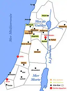 'n Kaart van Kanaän in die Bronstydperk, saamgestel uit die Amarna-briewe en argeologiese opgrawings.