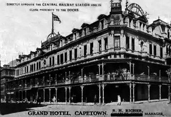 Die Grand Hotel, Adderleystraat, Kaapstad, opgerig in 1894 volgens Freeman se plan.