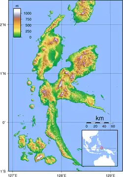 Topografiese kaart van Halmahera