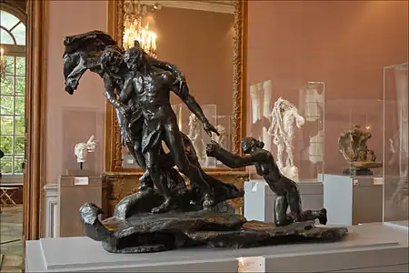 Die Beleë Era, 1913 bronsgietwerk in die Claudel-kamer by die Musée Rodin in Parys. (Die agterste figuur, Clotho, is in haar eie hare verstrik, 1893)