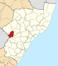 Kaart van Suid-Afrika wat Imbabazane in KwaZulu-Natal aandui