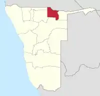 Ligging van Kawango-Wes in Namibië