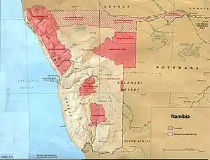 Kaart van Bantoestans in Suidwes-Afrika