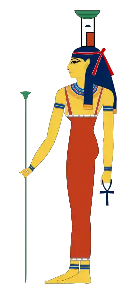 Nephthys is gewoonlik uitgebeeld as ’n jong vrou met ’n hoofbedekking in die vorm van ’n huis en mandjie.