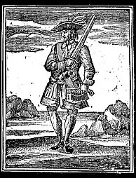 ’n Houtsneewerk van Rackham uit kaptein Charles Johnson se 1725-uitgawe van A General History of the Pyrates.