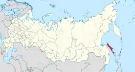 Die ligging van Sachalin-oblast in Rusland.