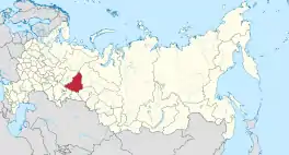 Die ligging van Swerdlofsk-oblast in Rusland.