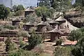 Tradisionele Ethiopiese huisies, tukul, van hout, strooi en modder soos te sien in Lalibela.