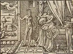 Morpheus appears to Alcyone deur Virgil Solis vir Ovidius se Metamorfoses Boek XI, 650–749.