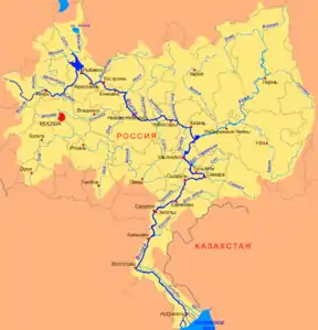 Kaart van die Wolga-bekken in Europa.