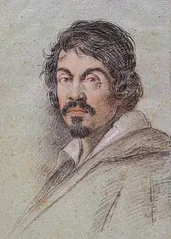 Michelangelo Merisi da Caravaggio, dito Caravaggio, en un cuadro d'Ottavio Leoni d'arredol de 1621