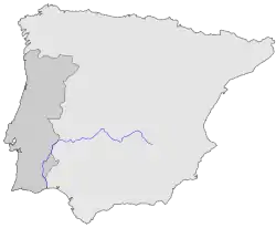 O río Guadiana en a peninsula iberica