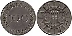 100 Saar francs reverse and obverse