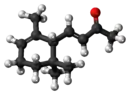 Ball-and-stick model of the alpha-ionone molecule