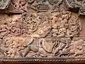 A bas-relief at Banteay Srei in كمبوديا depicts رافانا shaking Mountجبل كايلاش, the Abode of Lord Siva.