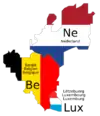 Benelux countries with flag colours