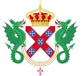 Crowned coat of arms of the house of Braganza supported by 2 dragons