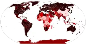 خريطة توضح الإصابات الفردية المؤكدة حتى 24 مارس 2021   >+10 حالة مؤكدة لكل ألف نسمة
    3-10 حالة مؤكدة لكل ألف نسمة
   1–1-3 حالة مؤكدة لكل ألف نسمة
   1–0.3-1 حالة مؤكدة لكل ألف نسمة
   1–0.1-0.1 حالة مؤكدة لكل ألف نسمة
   أكثر من 0-0.1 حالة مؤكدة لكل ألف نسمة
  لا إصابات مؤكدة أو لا بيانات متوفرة