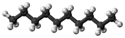 Ball-and-stick model of the decane molecule