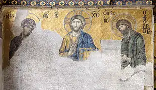 فسيفساء بيزنطية تُصور يسوع ومريم العذراء ويوحنا المعمدان في آيا صوفيا