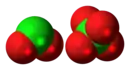 Space-filling model of the component ions of dichlorine hexoxide