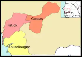 Fatick région, divided into 3 départements