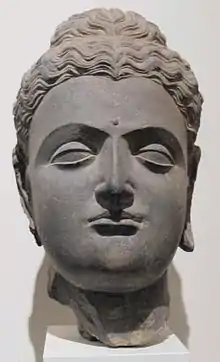 stone bust of Gandhara Buddha from the 1st-2nd century AD