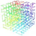 3-D Hilbert curve with color showing progression