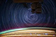 Star trails photographed in earth orbit from the International Space Station