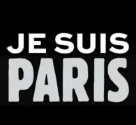 شعار مشتق من هاشتاغ JeSuisParis# تصميم الجرافيك من ابتكار يواكيم رونكين، وطريقة الكتابة مشابهة لشعار أنا شارلي.