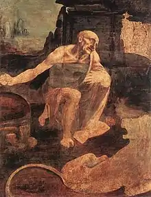 لوحة للرسام ليوناردو دافينتشي Saint Jerome in the Wilderness (Leonardo), 103 x 75 cm