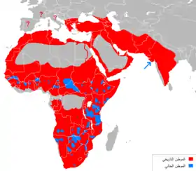 الانتشار السابق والحالي للأسود في العالم القديم