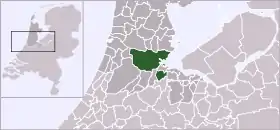 Highlighted position of Amsterdam in a municipal map of North Holland