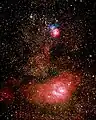 سديم البحيرة and مسييه 20 Nebulae in a montage of two film exposures with an 8" Schmidt–Newton telescope, manually guided