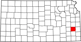 Map of Kansas highlighting Allen County