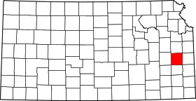 Map of Kansas highlighting Anderson County