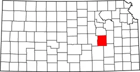 Map of Kansas highlighting Chase County