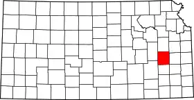 Map of Kansas highlighting Coffey County