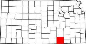 Map of Kansas highlighting Cowley County