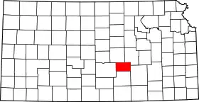 Map of Kansas highlighting Harvey County