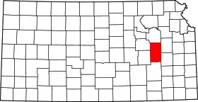 Map of Kansas highlighting Lyon County