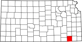 Map of Kansas highlighting Montgomery County