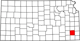 Map of Kansas highlighting Neosho County