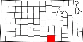 Map of Kansas highlighting Sumner County